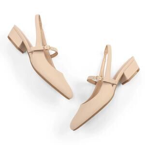 Pennysue Women's Slingback Sandals Nude Low Block Heel Mary Jane Pumps 6M